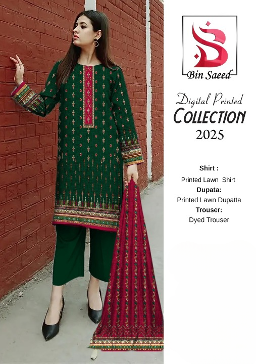 Bin Saeed ✨3 Piece Digital Printed Lawn Unstitched Suit New Collection 2025 For Womens
