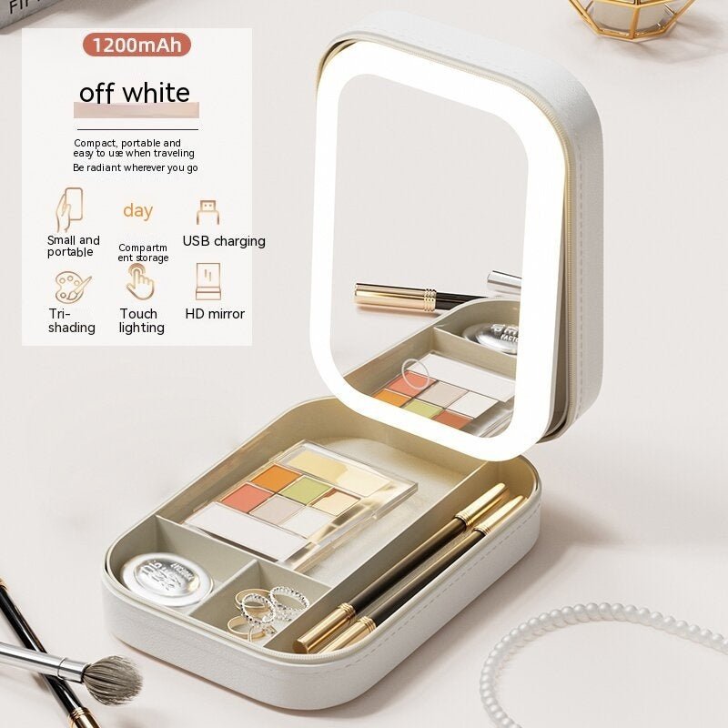 Portable makeup set with LED mirror on a white background